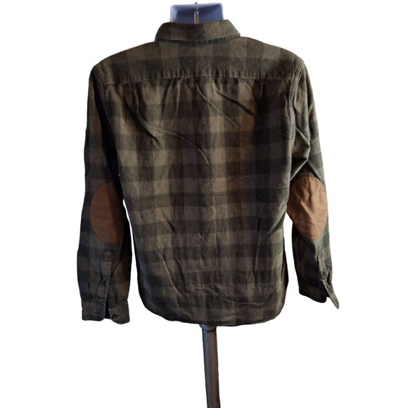 J.Crew Plaid Flannel Shirt Mens Green Large Elbow Patches - Picture 2 of 7